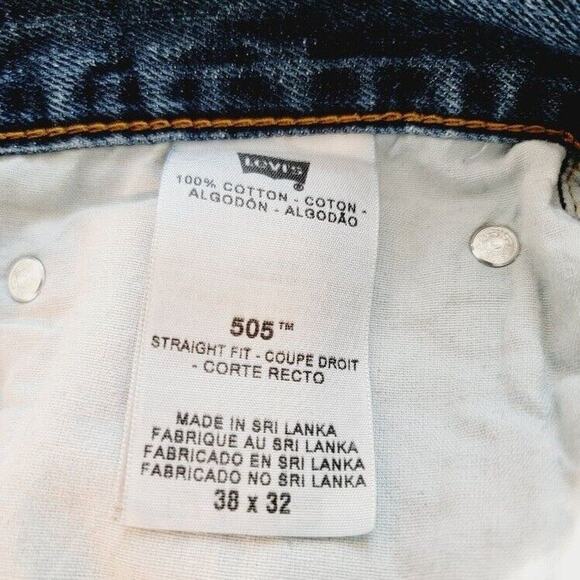 Levi's 505 Jeans Men's Sz 38/32 Distressed Straight Fit Medium Blue Wash Rustic - Picture 6 of 12